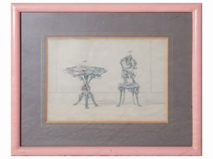 Raccolta di sei disegni raffiguranti arredi  - Asta Arredi e Dipinti dal Castello di Gamberaia a Firenze - Associazione Nazionale - Case d'Asta italiane