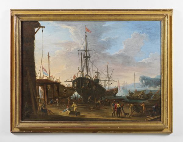 ARTISTA DEL XVII-XVIII SECOLO : Porto con barche e personaggi  - Asta Asta 387 | ARTE ANTICA E DEL XIX SECOLO - DAL RINASCIMENTO AL SIMBOLISMO: OPERE DA COLLEZIONI ITALIANE Tradizionale - Associazione Nazionale - Case d'Asta italiane