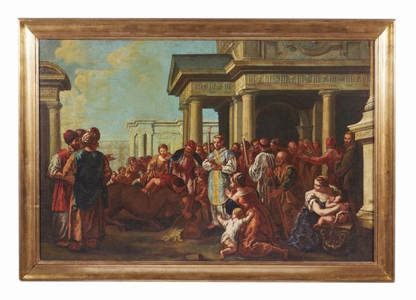 ARTISTA VENETO DEL XVIII SECOLO : Il miracolo della mula  - Asta Asta 387 | ARTE ANTICA E DEL XIX SECOLO - DAL RINASCIMENTO AL SIMBOLISMO: OPERE DA COLLEZIONI ITALIANE Tradizionale - Associazione Nazionale - Case d'Asta italiane