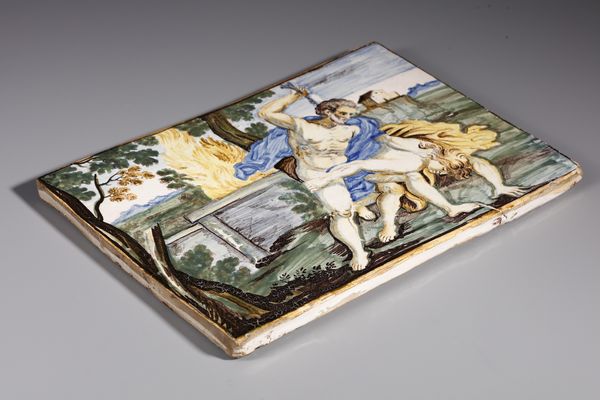 CASTELLI D'ABRUZZO, XVIII SECOLO : Placca in maiolica policroma raffigurante Caino e Abele  - Asta Asta 387 | ARTE ANTICA E DEL XIX SECOLO - DAL RINASCIMENTO AL SIMBOLISMO: OPERE DA COLLEZIONI ITALIANE Tradizionale - Associazione Nazionale - Case d'Asta italiane