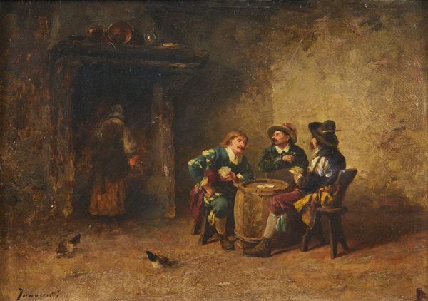 INNOCENTI GUGLIELMO (1871 - 1961) : Scena d'osteria con giocatori di carte  - Asta Asta 387 | ARTE ANTICA E DEL XIX SECOLO - DAL RINASCIMENTO AL SIMBOLISMO: OPERE DA COLLEZIONI ITALIANE Tradizionale - Associazione Nazionale - Case d'Asta italiane