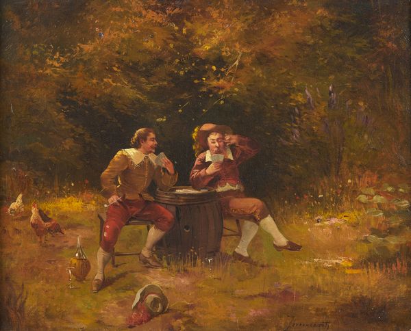 INNOCENTI GUGLIELMO (1871 - 1961) : Giocatori di carte in un paesaggio  - Asta Asta 387 | ARTE ANTICA E DEL XIX SECOLO - DAL RINASCIMENTO AL SIMBOLISMO: OPERE DA COLLEZIONI ITALIANE Tradizionale - Associazione Nazionale - Case d'Asta italiane