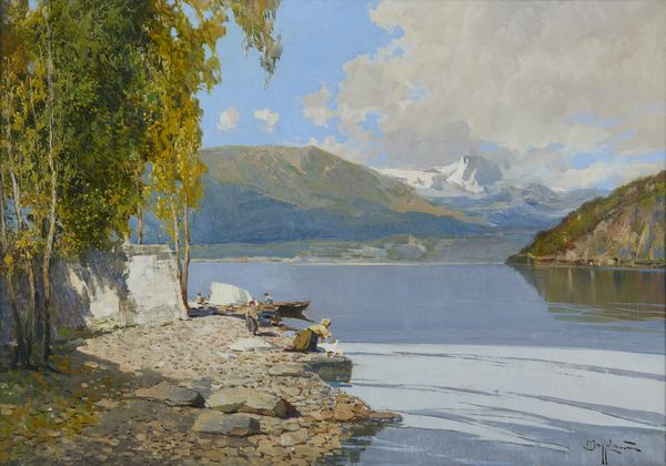 MAZZOLANI BRUTO (1880 - 1949) : Veduta lacustre con lavandaie  - Asta Asta 387 | ARTE ANTICA E DEL XIX SECOLO - DAL RINASCIMENTO AL SIMBOLISMO: OPERE DA COLLEZIONI ITALIANE Tradizionale - Associazione Nazionale - Case d'Asta italiane