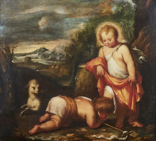 ARTISTA GENOVESE DEL XVII SECOLO : Ges Bambino con San Giovannino in un paesaggio  - Asta Asta 387 | ARTE ANTICA E DEL XIX SECOLO - DAL RINASCIMENTO AL SIMBOLISMO: OPERE DA COLLEZIONI ITALIANE Tradizionale - Associazione Nazionale - Case d'Asta italiane