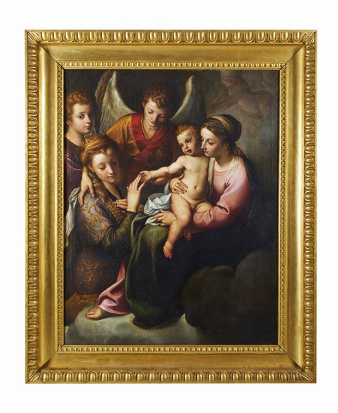 ARTISTA EMILIANO DEL XVII SECOLO : Sposalizio mistico di Santa Caterina d'Alessandria  - Asta Asta 387 | ARTE ANTICA E DEL XIX SECOLO - DAL RINASCIMENTO AL SIMBOLISMO: OPERE DA COLLEZIONI ITALIANE Tradizionale - Associazione Nazionale - Case d'Asta italiane