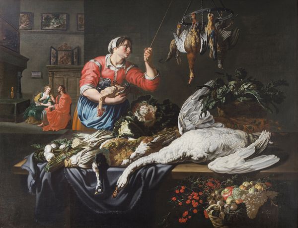 VAN UTRECHT ADRIAEN (1599 - 1652) : Ambito di. Scena di cucina con natura morta di cacciagione, frutta e ortaggi (Cristo nella casa di Marta e Maria)  - Asta Asta 387 | ARTE ANTICA E DEL XIX SECOLO - DAL RINASCIMENTO AL SIMBOLISMO: OPERE DA COLLEZIONI ITALIANE Tradizionale - Associazione Nazionale - Case d'Asta italiane