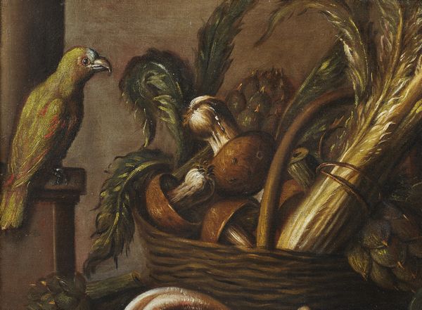 ARTISTA TOSCANO DEL XVII SECOLO : Natura morta con pesci, fiori, frutta, verdura e un pappagallo  - Asta Asta 387 | ARTE ANTICA E DEL XIX SECOLO - DAL RINASCIMENTO AL SIMBOLISMO: OPERE DA COLLEZIONI ITALIANE Tradizionale - Associazione Nazionale - Case d'Asta italiane