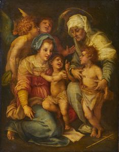 ARTISTA ITALIANO DEL XVII-XVIII SECOLO - Sacra Famiglia con Santa Elisabetta e San Giovannino