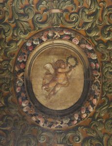 ARTISTA DEL XVII SECOLO : Grande tela raffigurante un puttino circondato da decorazioni vegetali e cornucopie  - Asta Asta 387 | ARTE ANTICA E DEL XIX SECOLO - DAL RINASCIMENTO AL SIMBOLISMO: OPERE DA COLLEZIONI ITALIANE Tradizionale - Associazione Nazionale - Case d'Asta italiane