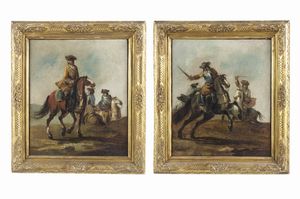 ZAIS  GIUSEPPE (1709 - 1784) - Coppia di dipinti raffiguranti cavalieri