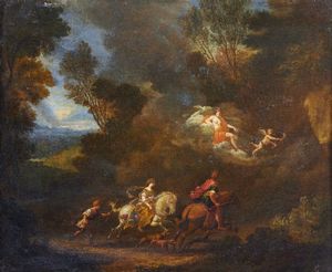 ARTISTA VENETO DEL XVIII SECOLO - Enea e Didone a caccia sotto lo sguardo di Venere