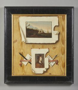 ARTISTA FRANCESE DEL XVIII SECOLO : Trompe l'oeil con paesaggio marino e profilo di donna  - Asta Asta 387 | ARTE ANTICA E DEL XIX SECOLO - DAL RINASCIMENTO AL SIMBOLISMO: OPERE DA COLLEZIONI ITALIANE Tradizionale - Associazione Nazionale - Case d'Asta italiane