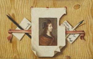 ARTISTA FRANCESE DEL XVIII SECOLO : Trompe l'oeil con paesaggio marino e profilo di donna  - Asta Asta 387 | ARTE ANTICA E DEL XIX SECOLO - DAL RINASCIMENTO AL SIMBOLISMO: OPERE DA COLLEZIONI ITALIANE Tradizionale - Associazione Nazionale - Case d'Asta italiane