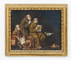 GAMBARINI GIUSEPPE (1680 - 1725) : Gruppo di quattro dipinti raffiguranti scene di interno con monaci  - Asta Asta 387 | ARTE ANTICA E DEL XIX SECOLO - DAL RINASCIMENTO AL SIMBOLISMO: OPERE DA COLLEZIONI ITALIANE Tradizionale - Associazione Nazionale - Case d'Asta italiane