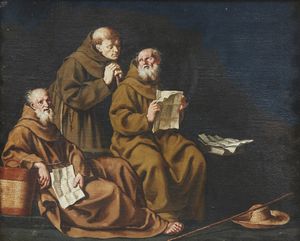 GAMBARINI GIUSEPPE (1680 - 1725) : Gruppo di quattro dipinti raffiguranti scene di interno con monaci  - Asta Asta 387 | ARTE ANTICA E DEL XIX SECOLO - DAL RINASCIMENTO AL SIMBOLISMO: OPERE DA COLLEZIONI ITALIANE Tradizionale - Associazione Nazionale - Case d'Asta italiane