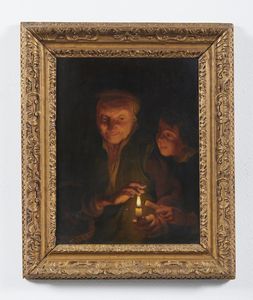 ARTISTA FIAMMINGO DEL XIX SECOLO : Scena d'interno a lume di candela con donna e bambino  - Asta Asta 387 | ARTE ANTICA E DEL XIX SECOLO - DAL RINASCIMENTO AL SIMBOLISMO: OPERE DA COLLEZIONI ITALIANE Tradizionale - Associazione Nazionale - Case d'Asta italiane