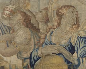 MANIFATTURA FIAMMINGA DEL XVII SECOLO - Frammento di arazzo raffigurante personaggi, forse da un modello di Pieter Paul Rubens