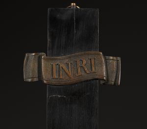 SCULTORE ITALIANO DEL XVII SECOLO : Crocifisso in bronzo patinato, croce in legno  - Asta Asta 387 | ARTE ANTICA E DEL XIX SECOLO - DAL RINASCIMENTO AL SIMBOLISMO: OPERE DA COLLEZIONI ITALIANE Tradizionale - Associazione Nazionale - Case d'Asta italiane