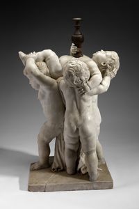 SCULTORE DEL XVII SECOLO : Gruppo scultoreo raffigurante tre putti adattato a fontana  - Asta Asta 387 | ARTE ANTICA E DEL XIX SECOLO - DAL RINASCIMENTO AL SIMBOLISMO: OPERE DA COLLEZIONI ITALIANE Tradizionale - Associazione Nazionale - Case d'Asta italiane