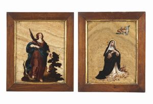 ARTISTA DEL XVI SECOLO - Coppia di dipinti raffiguranti Santa Agnese e Santa Margherita