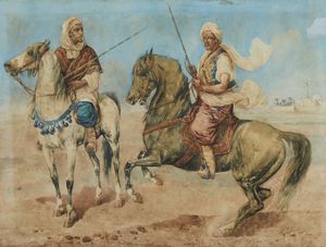 GABANI GIUSEPPE (1846 - 1899) : Due cavalieri arabi  - Asta Asta 387 | ARTE ANTICA E DEL XIX SECOLO - DAL RINASCIMENTO AL SIMBOLISMO: OPERE DA COLLEZIONI ITALIANE Tradizionale - Associazione Nazionale - Case d'Asta italiane