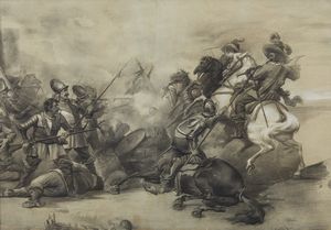 ARTISTA DEL XIX SECOLO - Scena di battaglia della Guerra dei Trent'anni