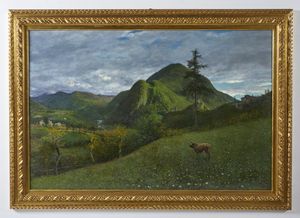 SOLDINI ARNALDO (1862 - 1936) : Paesaggio montano con mucca  - Asta Asta 387 | ARTE ANTICA E DEL XIX SECOLO - DAL RINASCIMENTO AL SIMBOLISMO: OPERE DA COLLEZIONI ITALIANE Tradizionale - Associazione Nazionale - Case d'Asta italiane