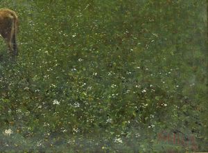 SOLDINI ARNALDO (1862 - 1936) : Paesaggio montano con mucca  - Asta Asta 387 | ARTE ANTICA E DEL XIX SECOLO - DAL RINASCIMENTO AL SIMBOLISMO: OPERE DA COLLEZIONI ITALIANE Tradizionale - Associazione Nazionale - Case d'Asta italiane