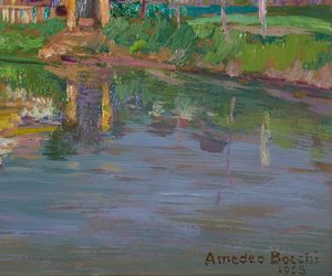 BOCCHI AMEDEO (1883 - 1976) : Paesaggio lacustre  - Asta Asta 387 | ARTE ANTICA E DEL XIX SECOLO - DAL RINASCIMENTO AL SIMBOLISMO: OPERE DA COLLEZIONI ITALIANE Tradizionale - Associazione Nazionale - Case d'Asta italiane
