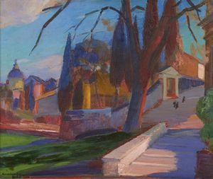 BOCCHI AMEDEO (1883 - 1976) - Paesaggio con cipressi