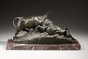 CLESINGER JEAN-BAPTISTE (1814 - 1883) : Lotta tra tori  - Asta Asta 387 | ARTE ANTICA E DEL XIX SECOLO - DAL RINASCIMENTO AL SIMBOLISMO: OPERE DA COLLEZIONI ITALIANE Tradizionale - Associazione Nazionale - Case d'Asta italiane