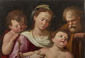 ARTISTA CENTROITALIANO DEL XVI SECOLO : Sacra Famiglia con San Giovannino  - Asta Asta 387 | ARTE ANTICA E DEL XIX SECOLO - DAL RINASCIMENTO AL SIMBOLISMO: OPERE DA COLLEZIONI ITALIANE Tradizionale - Associazione Nazionale - Case d'Asta italiane