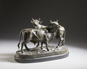BONHEUR ISIDOR JULES (1827 - 1901) : Toro e mucca  - Asta Asta 387 | ARTE ANTICA E DEL XIX SECOLO - DAL RINASCIMENTO AL SIMBOLISMO: OPERE DA COLLEZIONI ITALIANE Tradizionale - Associazione Nazionale - Case d'Asta italiane