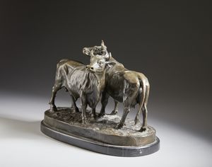BONHEUR ISIDOR JULES (1827 - 1901) : Toro e mucca  - Asta Asta 387 | ARTE ANTICA E DEL XIX SECOLO - DAL RINASCIMENTO AL SIMBOLISMO: OPERE DA COLLEZIONI ITALIANE Tradizionale - Associazione Nazionale - Case d'Asta italiane