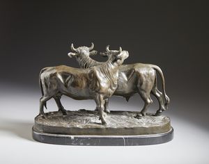 BONHEUR ISIDOR JULES (1827 - 1901) : Toro e mucca  - Asta Asta 387 | ARTE ANTICA E DEL XIX SECOLO - DAL RINASCIMENTO AL SIMBOLISMO: OPERE DA COLLEZIONI ITALIANE Tradizionale - Associazione Nazionale - Case d'Asta italiane