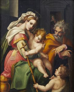 ARTISTA BOLOGNESE DEL XVI SECOLO - Sacra Famiglia e San Giovannino