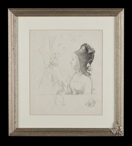 REDON ODILON (1840 - 1916) : Femme de profil vers la gauche, coiffe d'un hennin  - Asta Asta 387 | ARTE ANTICA E DEL XIX SECOLO - DAL RINASCIMENTO AL SIMBOLISMO: OPERE DA COLLEZIONI ITALIANE Tradizionale - Associazione Nazionale - Case d'Asta italiane
