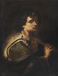 ARTISTA ITALIANO DEL XVII SECOLO - Giovane che suona il flauto