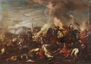 MONTI DETTO IL BRESCIANINO DELLE BATTAGLIE FRANCESCO  (1646 - 1712) - Battaglia tra cavalieri turchi e cristiani