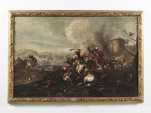 ARTISTA DEL XVII SECOLO : Scena di battaglia  - Asta Asta 387 | ARTE ANTICA E DEL XIX SECOLO - DAL RINASCIMENTO AL SIMBOLISMO: OPERE DA COLLEZIONI ITALIANE Tradizionale - Associazione Nazionale - Case d'Asta italiane