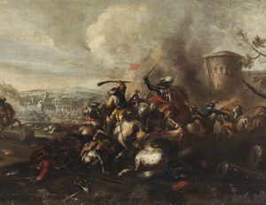 ARTISTA DEL XVII SECOLO : Scena di battaglia  - Asta Asta 387 | ARTE ANTICA E DEL XIX SECOLO - DAL RINASCIMENTO AL SIMBOLISMO: OPERE DA COLLEZIONI ITALIANE Tradizionale - Associazione Nazionale - Case d'Asta italiane