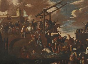 ARTISTA DEL XVII SECOLO : Scena di battaglia  - Asta Asta 387 | ARTE ANTICA E DEL XIX SECOLO - DAL RINASCIMENTO AL SIMBOLISMO: OPERE DA COLLEZIONI ITALIANE Tradizionale - Associazione Nazionale - Case d'Asta italiane