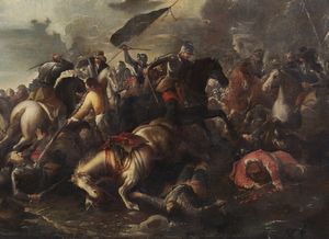 ARTISTA DEL XVII-XVIII SECOLO : Scena di battaglia  - Asta Asta 387 | ARTE ANTICA E DEL XIX SECOLO - DAL RINASCIMENTO AL SIMBOLISMO: OPERE DA COLLEZIONI ITALIANE Tradizionale - Associazione Nazionale - Case d'Asta italiane