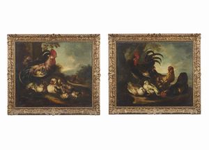CRIVELLI DETTO IL CRIVELLONE ANGELO MARIA  (1650 - 1730) - Coppia di dipinti raffiguranti volatili