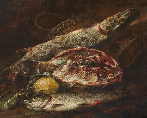 BOSELLI FELICE (1650 - 1732) - Natura morta con pesci e limone