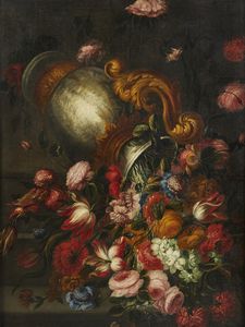 LOPEZ GASPARE (1650 - 1732) - Natura morta con vaso di fiori rovesciato
