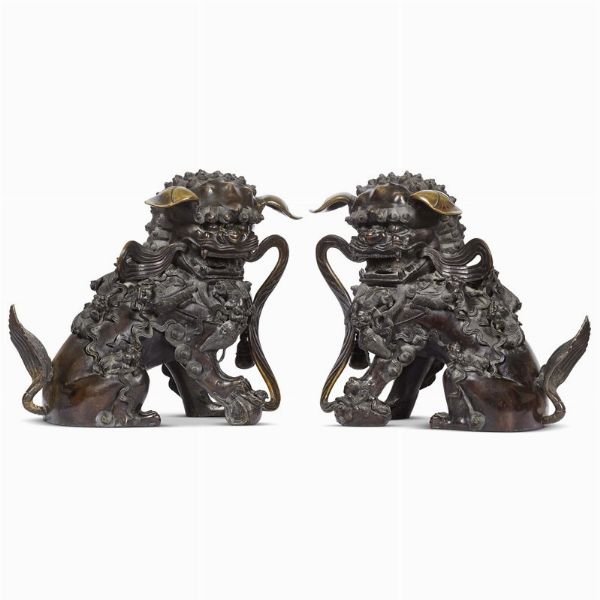 COPPIA DI LEONI, CINA, DINASTIA QING, SEC. XVIII-XIX  - Asta Arte Orientale | 东方艺术 - Associazione Nazionale - Case d'Asta italiane