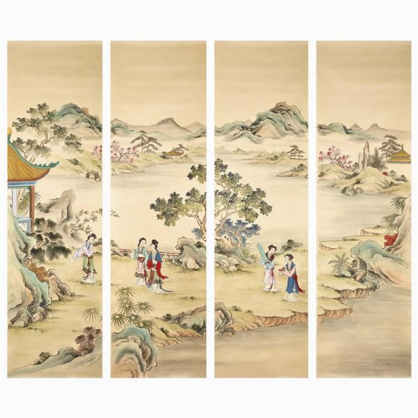 SERIE DI QUATTRO DIPINTI, CINA, SEC. XX  - Asta Arte Orientale | 东方艺术 - Associazione Nazionale - Case d'Asta italiane