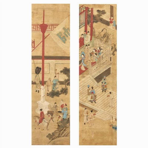 COPPIA DI DIPINTI, CINA, DINASTIA QING, SEC. XIX  - Asta Arte Orientale | 东方艺术 - Associazione Nazionale - Case d'Asta italiane