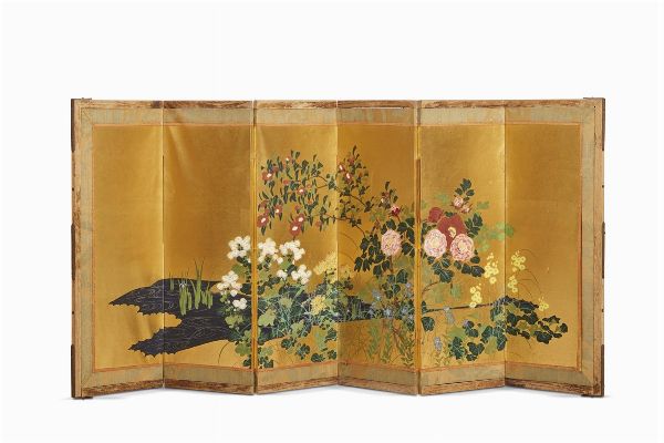 PICCOLO PARAVENTO ORO, GIAPPONE, SEC. XIX  - Asta Arte Orientale | 东方艺术 - Associazione Nazionale - Case d'Asta italiane